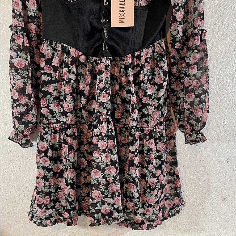MISSGUIDED Size 4 Black Floral Print Bust Cup Corset Romantic Dress NEW - Picture 4 of 12